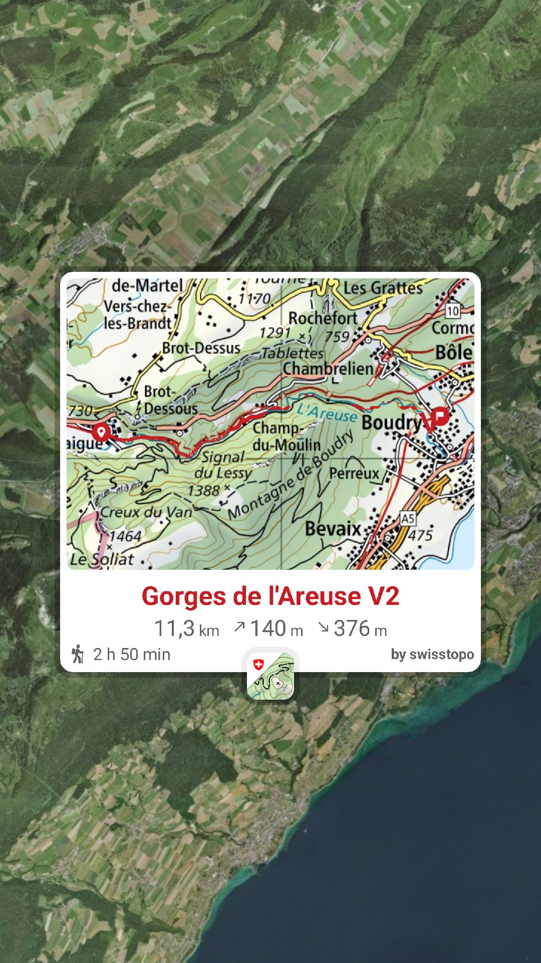 swisstopo4 Gorges de l'Areuse, Neuchâtel, Boudry, Noiraigue, parcours GPS, tracé gpx, randonnée, Suisse-Rando